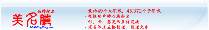 49個(gè)大領(lǐng)域，45,372個(gè)子領(lǐng)域；根據(jù)用戶的心愿起名；形，音，意靈活變換；完美體現(xiàn)五格數(shù)理